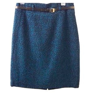 Tweed Pencil Skirt size 8 Blue Black Skirt Belted